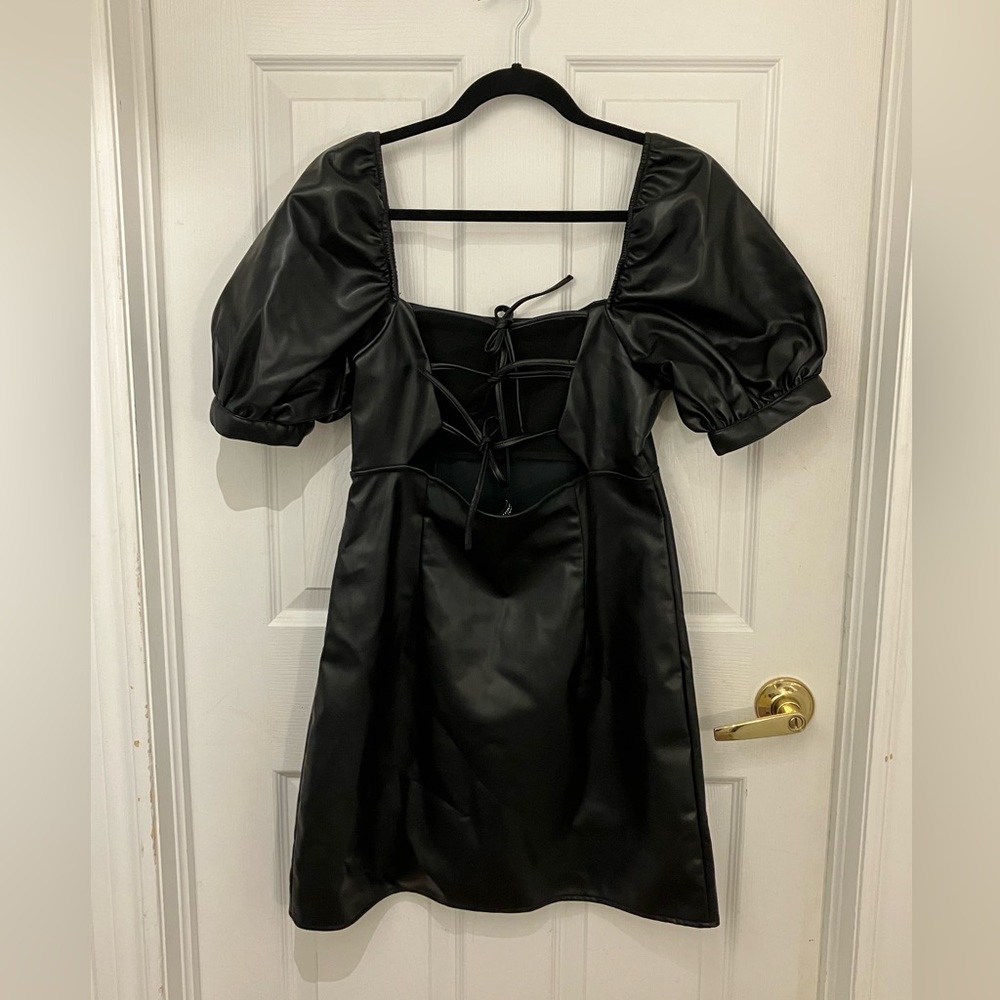 h&m/divided, lace-back faux leather dress